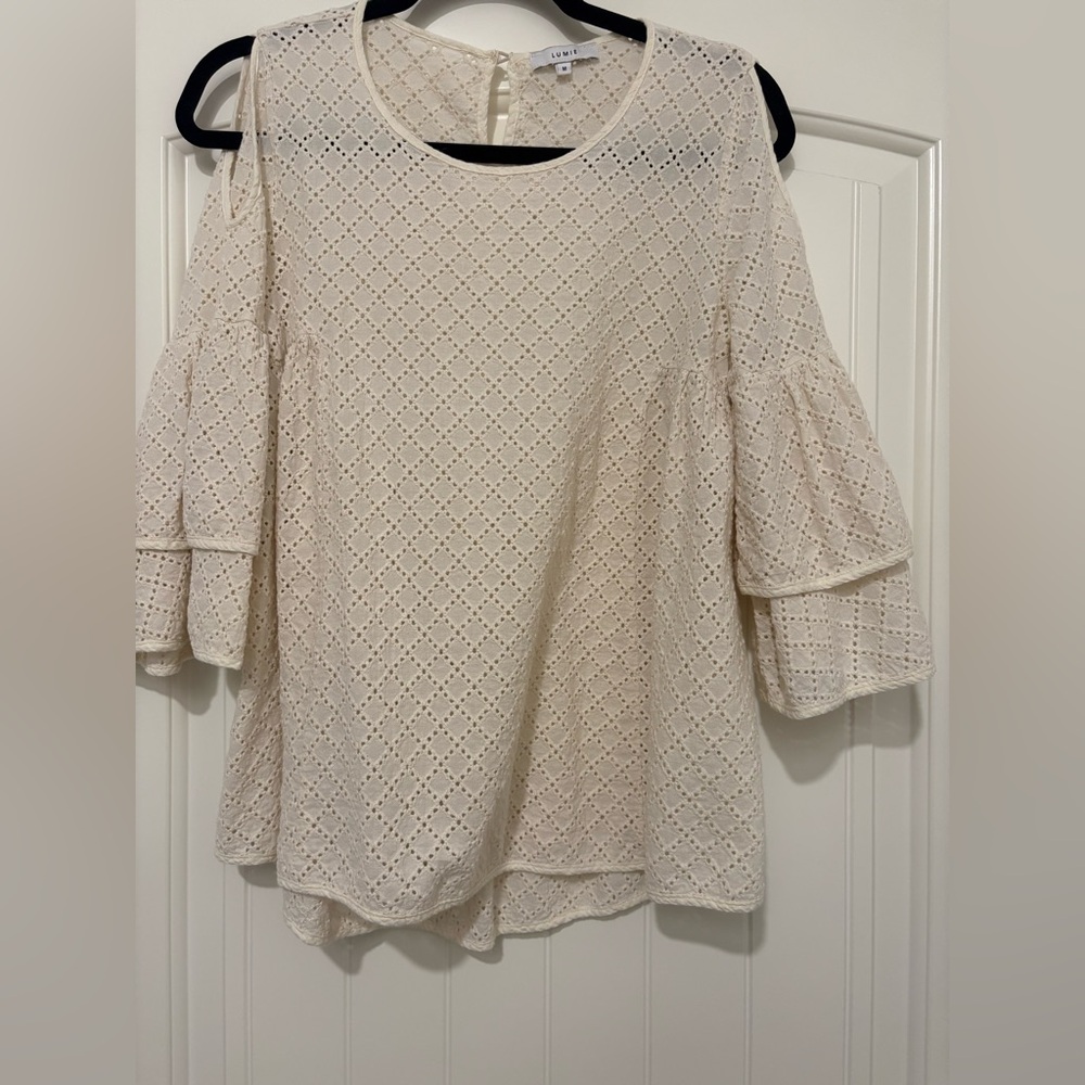 Lumie Ivory Eyelet Cold Shoulder Bell Sleeve Blouse Medium M